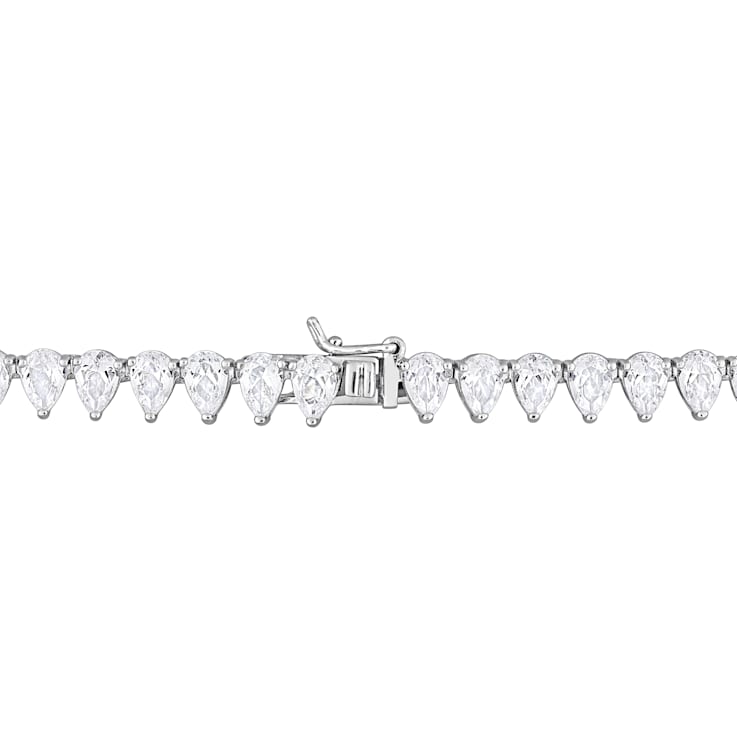 44 1/2 CT TGW Created White Sapphire Teardrop Tennis Necklace in
Sterling Silver