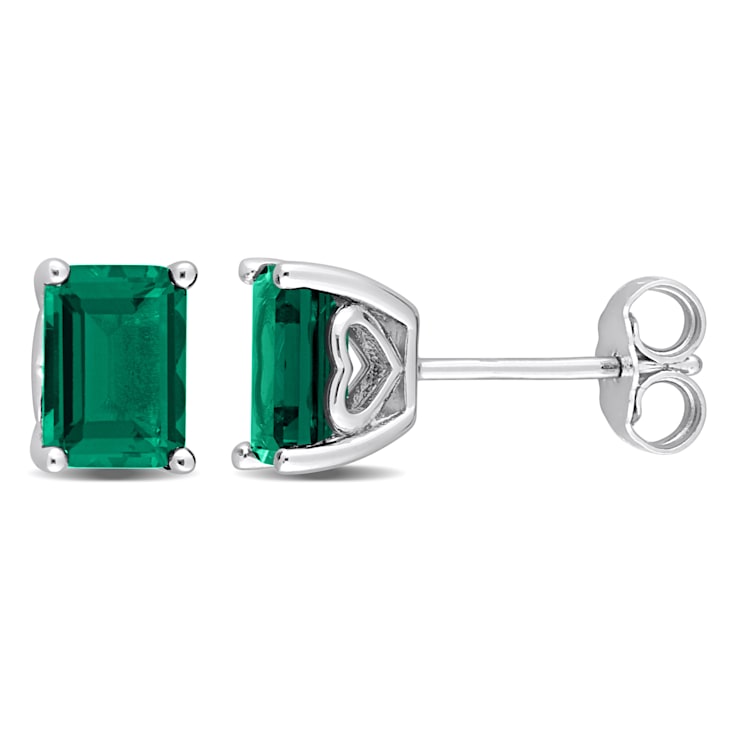 1 4/5 CT TGW Octagon Created Emerald Stud Earrings in Sterling Silver