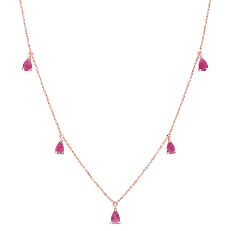 2 1/2 CT TGW Ruby Station Drop Necklace in 14K Rose Gold