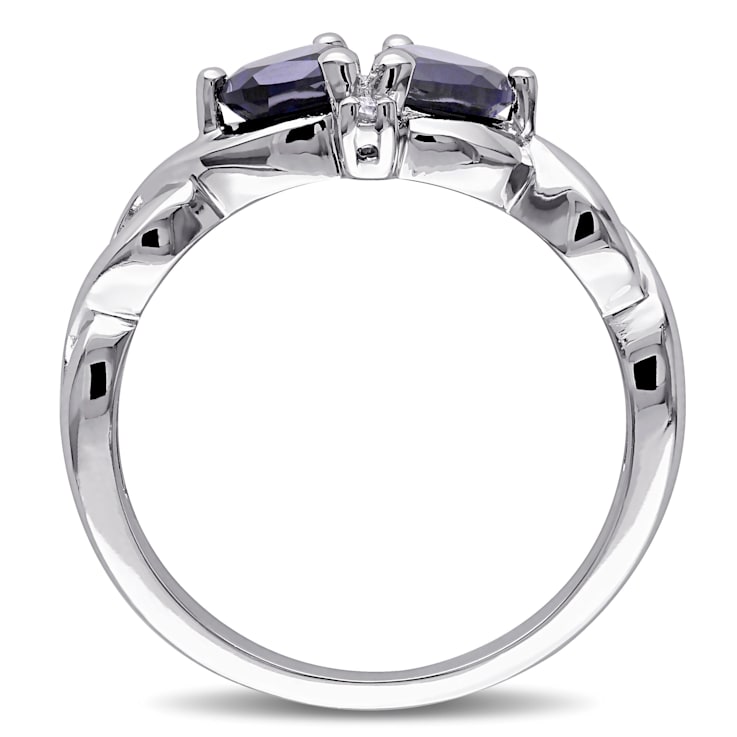 1 1/8 CT TGW Created Blue Sapphire and Diamond Accent Double Heart
Infinity Ring in Sterling Silver