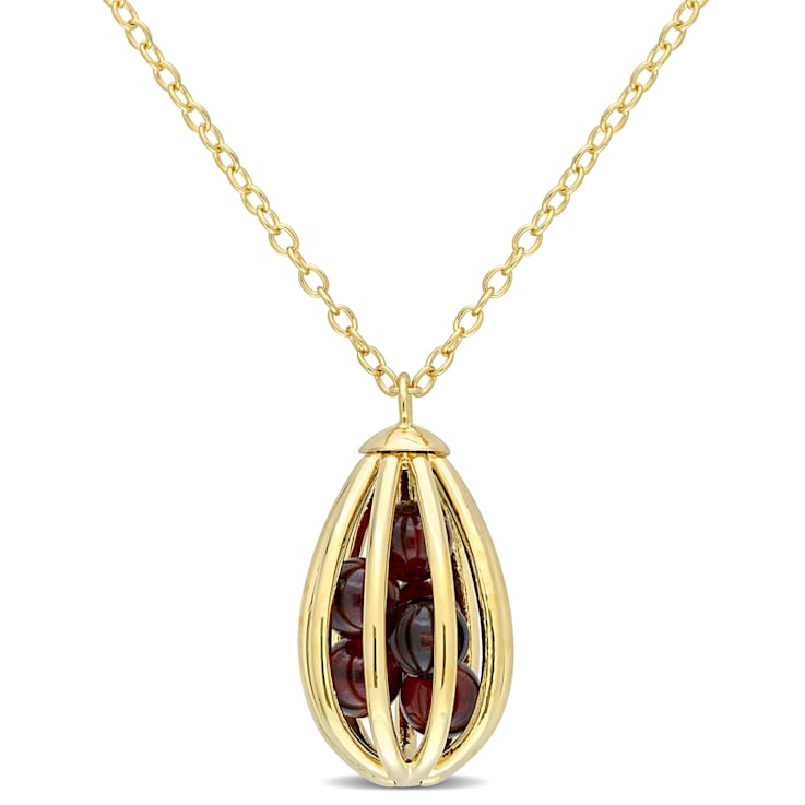 3 5/8 CT TGW Garnet Cage Pendant with Chain in Yellow Plated Sterling Silver