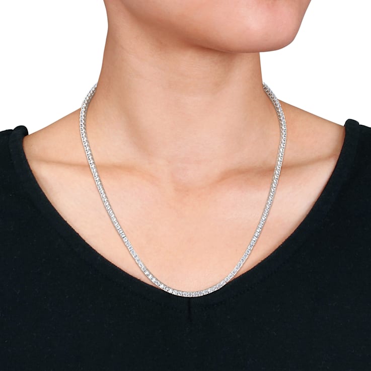 11 1/3 CT TGW Created White Sapphire Tennis Necklace in Sterling Silver