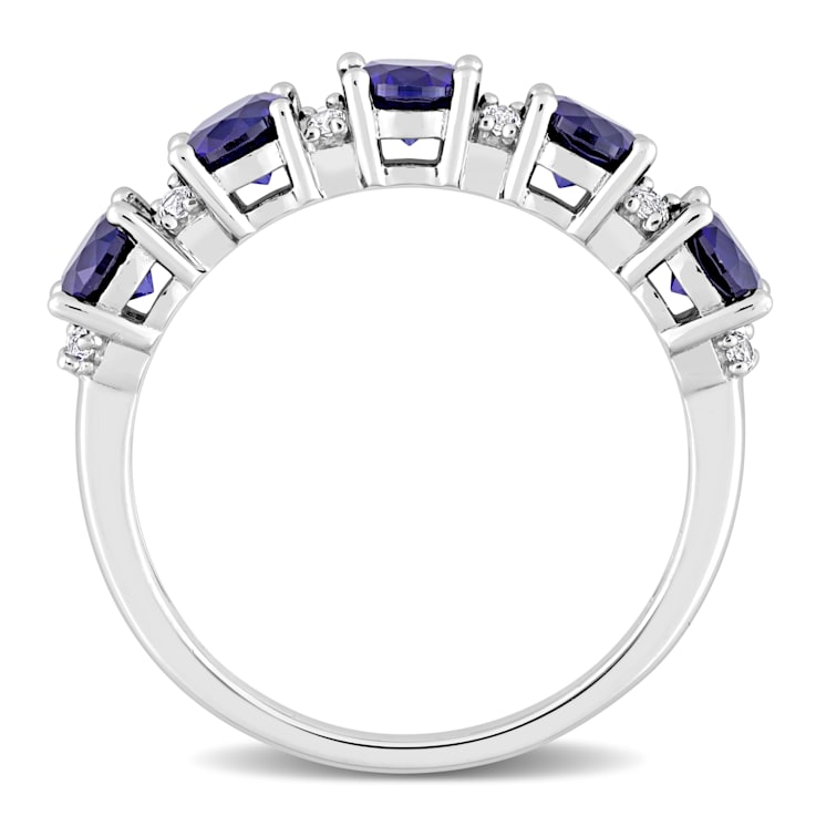 1 5/8 CT TGW Created Blue and White Sapphire Semi-Eternity Ring in
Sterling Silver