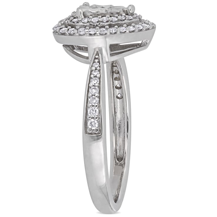 3/8 CT TW Diamond Halo Heart Engagement Ring in Sterling Silver