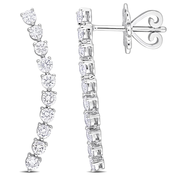 7/8 CT TW Diamond Curved Line Earrings in 14K White Gold