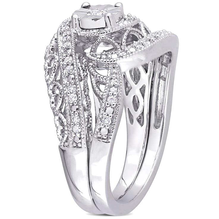 1/5 CT TW Diamond Vintage Bridal Set in Sterling Silver