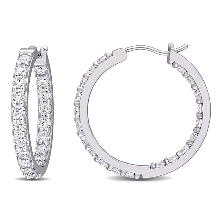 2 1/2 CT DEW Created Moissanite Beaded Hoop Earrings in 10K White Gold