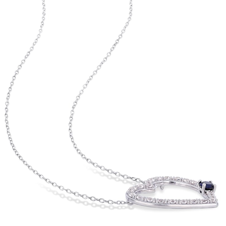 1 5/8 CT TGW Created Blue and White Sapphire Heart Necklace in Sterling Silver