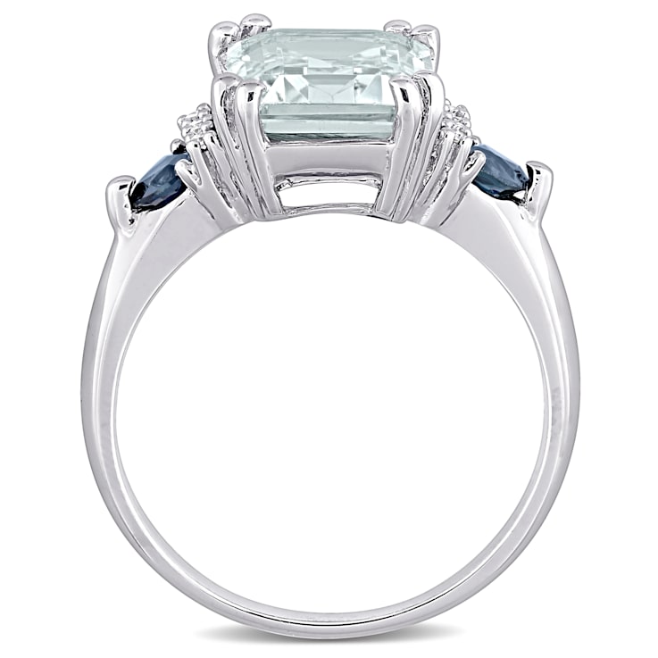 3 1/3 CT TGW Ice Aquamarine, Blue Sapphire and Diamond-Accent Cocktail
Ring in Sterling Silver