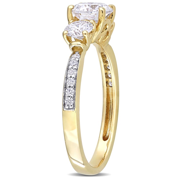 1-3/8 CT DEW Created Moissanite 3-Stone Engagement Ring in 10K Yellow Gold
