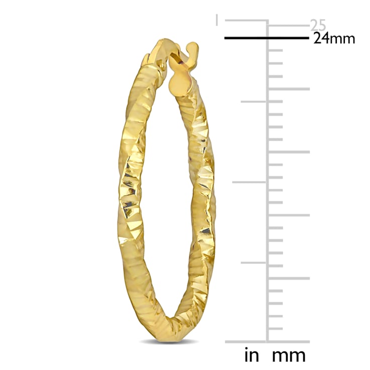 24mm Oval Twisted and Textured Hoop Earrings in 14k Yellow Gold