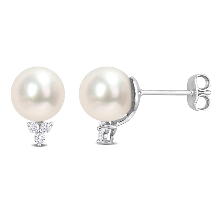 8-8.5 MM Freshwater Cultured Pearl and 1/8 CT TW Diamond Stud Earrings
in Sterling Silver