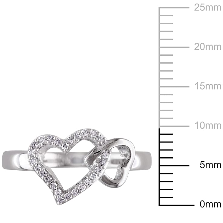 1/10 CT TW Diamond Double Heart Interlocked Ring in Sterling Silver