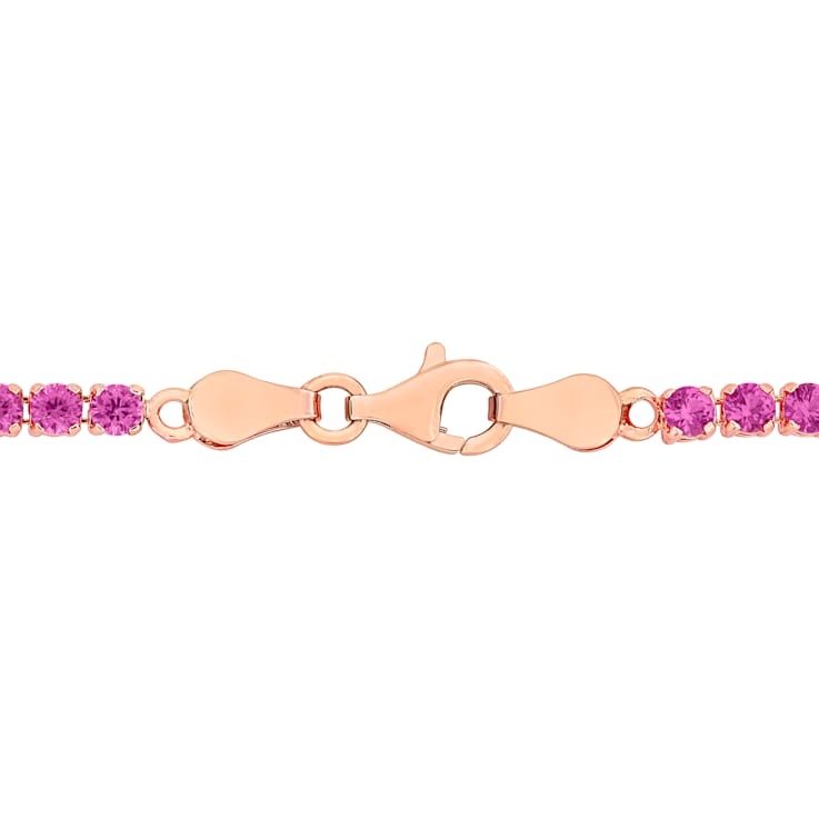 6 1/8 CT TGW Created Pink Sapphire Bracelet in Rose Plated Sterling Silver
