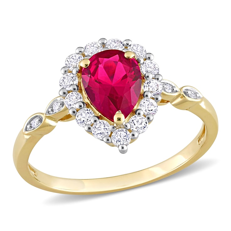 2 3/8 CT TGW Created Ruby and White Topaz and Diamond-Accent Halo Ring
in 10K Yellow Gold