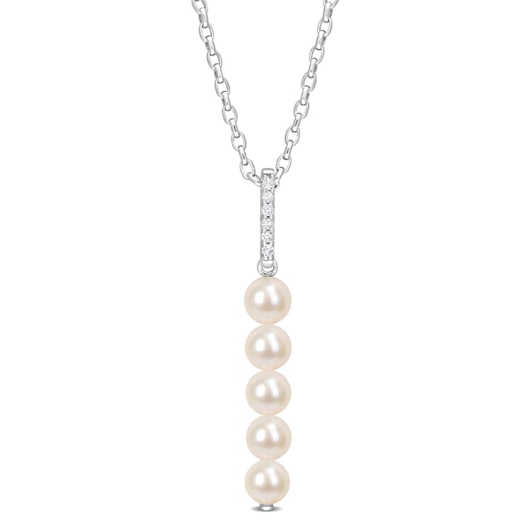 4.5-5MM Freshwater Cultured Pearl and 1/5 CT TGW Topaz Pendant with
Chain in Sterling Silver