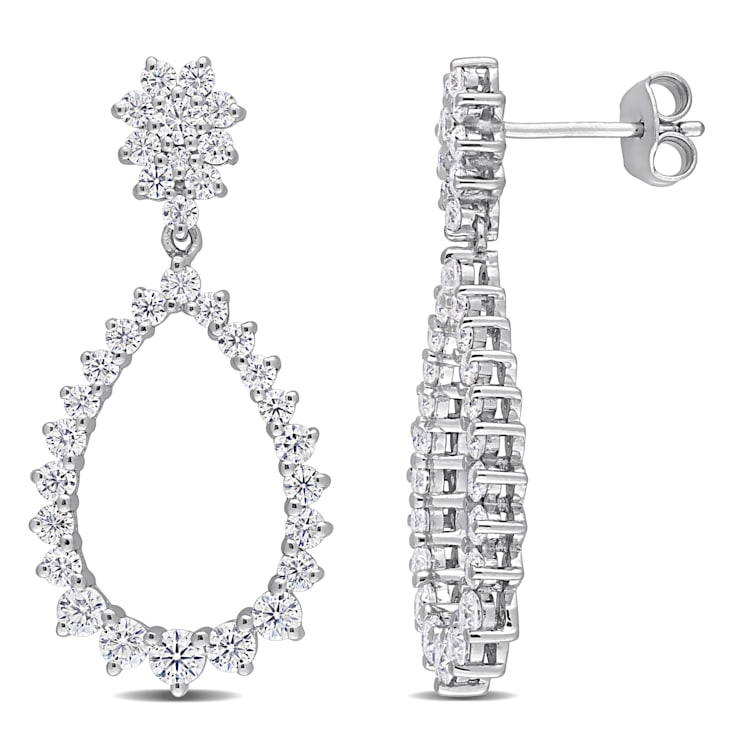 2 1/5 CT DEW Created Moissanite Open Teardrop Dangle Earrings in
Sterling Silver