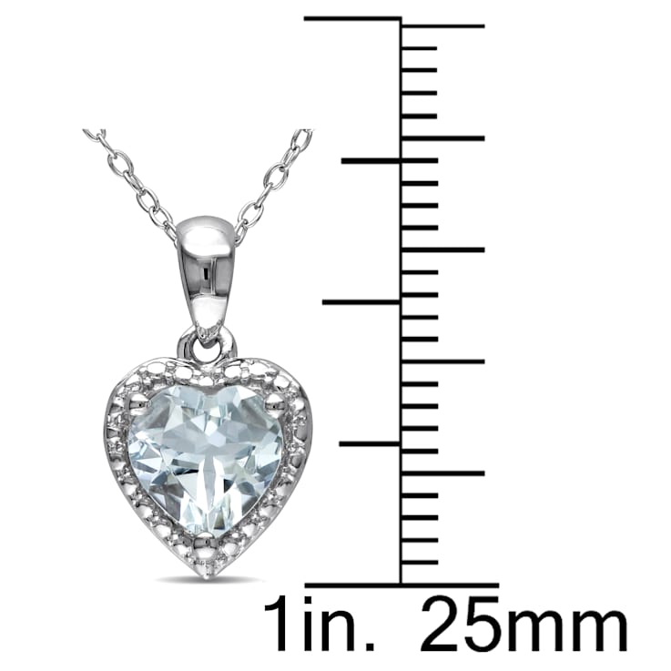1 1/2 CT TGW Aquamarine Heart Halo Pendant with Chain in Sterling Silver