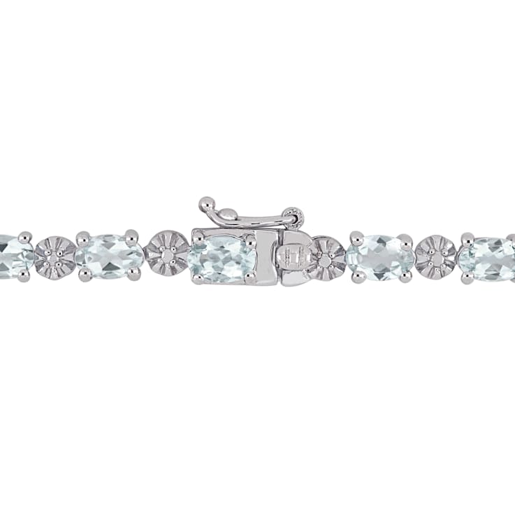 7 1/5 CT TGW Aquamarine and Diamond Accent Tennis Bracelet in Sterling Silver