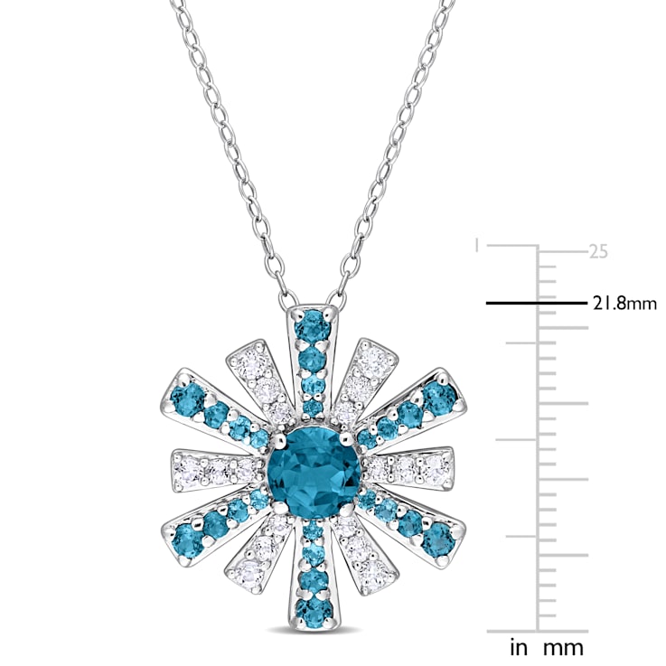 2 3/8 CT TGW London Blue Topaz and White Topaz Starburst Pendant with
Chain in Sterling Silver