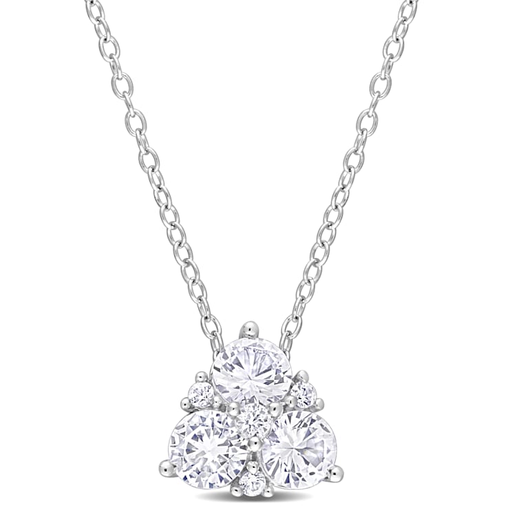 1 1/2 CT TGW Created White Sapphire Drop Pendant with Chain in Sterling Silver