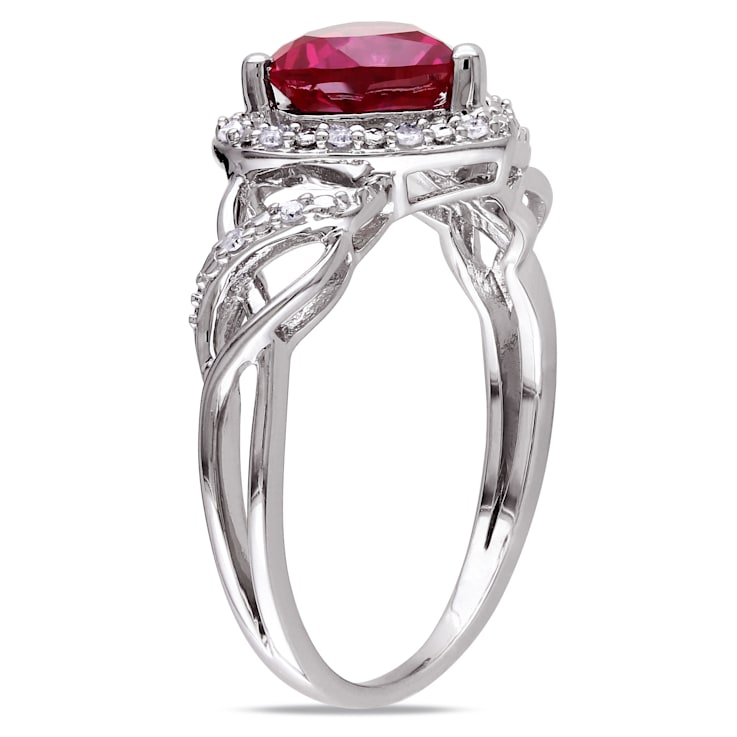 1 5/8 CT TGW Created Ruby and 1/10 CT TW Diamond Heart Ring in Sterling Silver