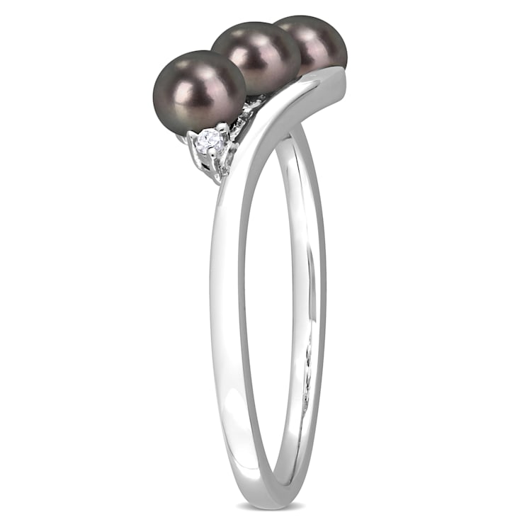 3.5-4MM Black Freshwater Cultured Pearl and Diamond Accent Pearl Bypass
Ring in Sterling Silver