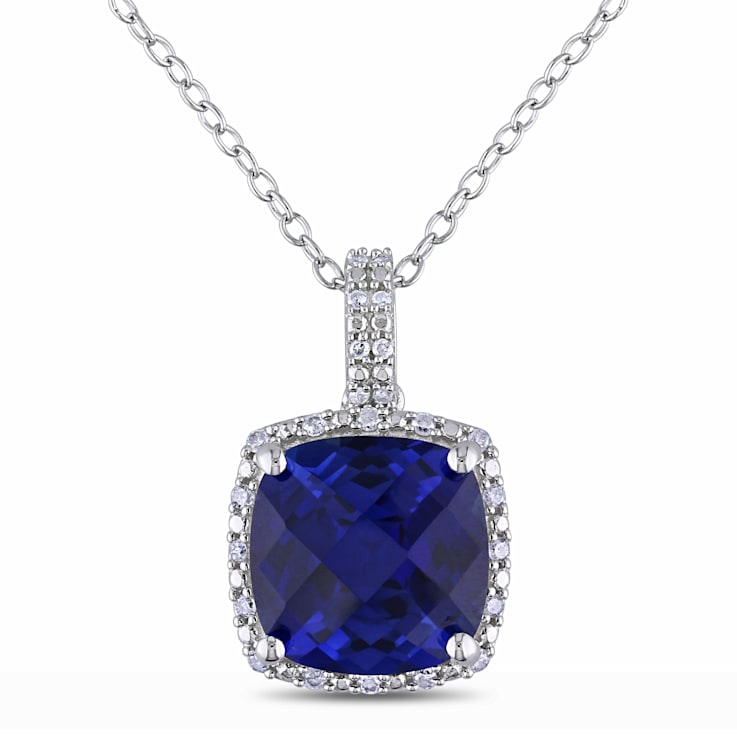 5 3/4 CT TGW Created Blue Sapphire and 1/10 CT TW Diamond Pendant with
Chain in Sterling Silver