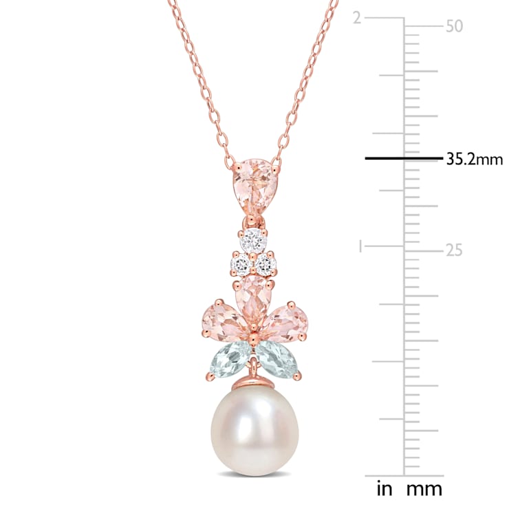 9.5-10MM Freshwater Cultured Pearl and 2 3/4 CT TGW Topaz Pendant in 18K
Rose Gold Sterling Silver