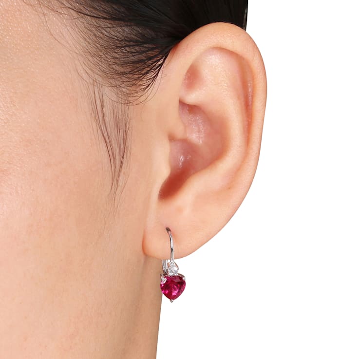 3-3/8ctw Created Ruby and Created White Sapphire Earrings in Sterling Silver