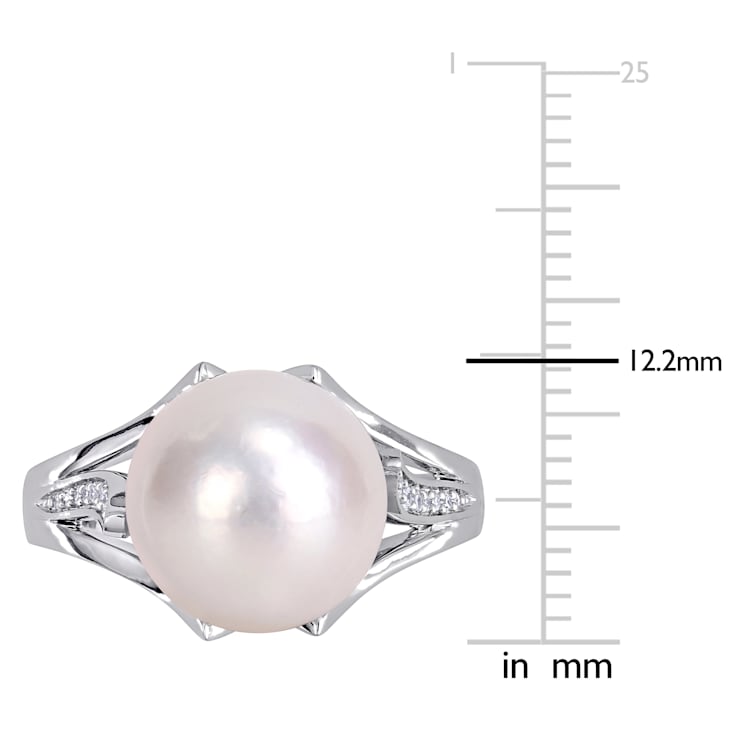 11-12MM Freshwater Cultured Pearl and Diamond-Accent Split Shank Ring in
Sterling Silver