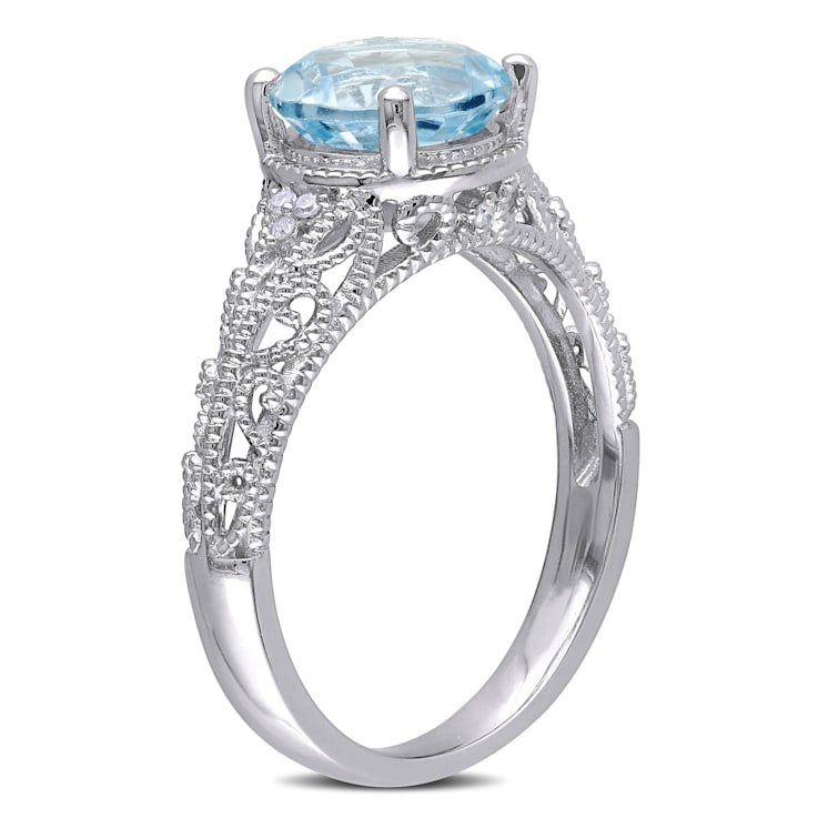 2 1/3 CT TGW Sky Blue Topaz and Diamond Accent Vintage Ring in Sterling Silver