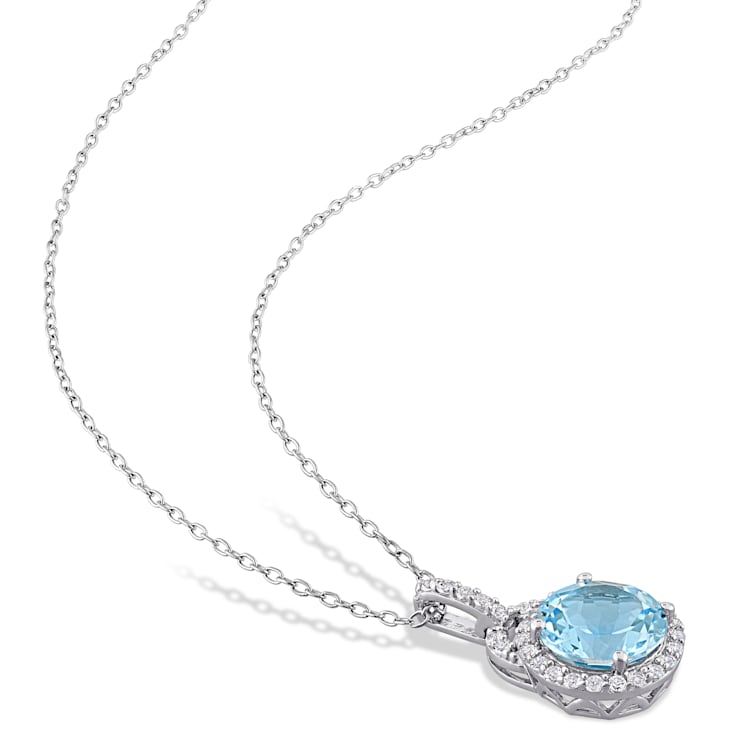4 CT TGW Sky Blue and White Topaz Pendant with Chain in Sterling Silver