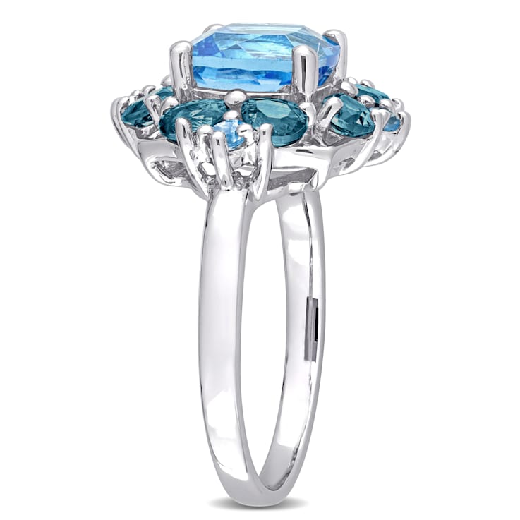 4 1/10 CT TGW Swiss Blue and London Blue Topaz Quatrefoil Ring in
Sterling Silver