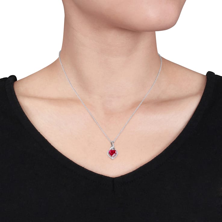 2 4/5 CT TGW Created Ruby and Diamond Accent Heart Twist Pendant with
Chain in Sterling Silver
