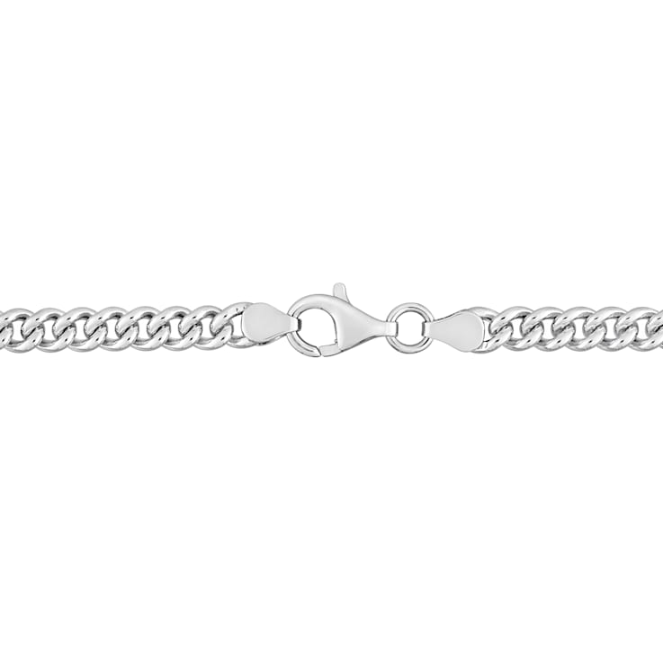 1 1/4 CT TGW Created Blue Sapphire Curb Link Chain Bracelet in Sterling Silver