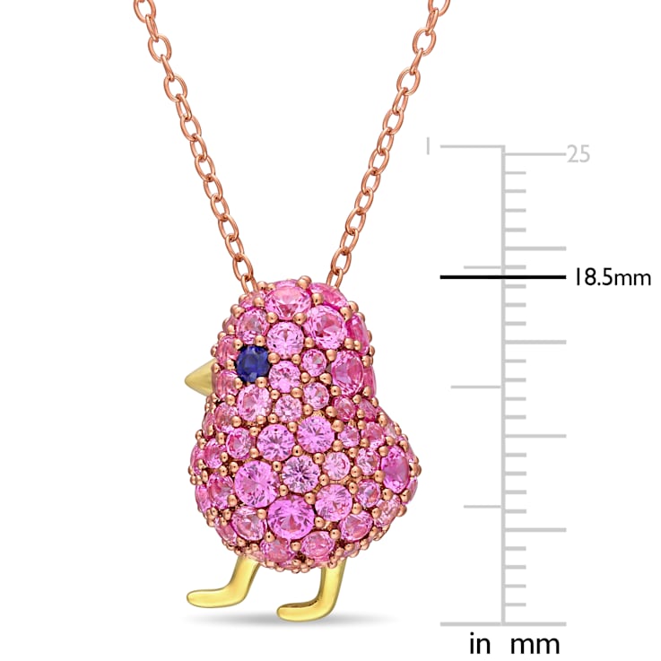 2 3/8 CT TGW Created Blue and Pink Sapphire Cluster Bird Necklace in
2-Tone Plated Sterling Silver