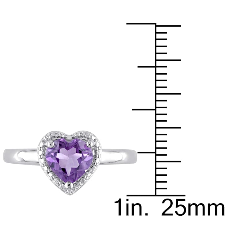 1 CT TGW Amethyst Heart Halo Ring in Sterling Silver