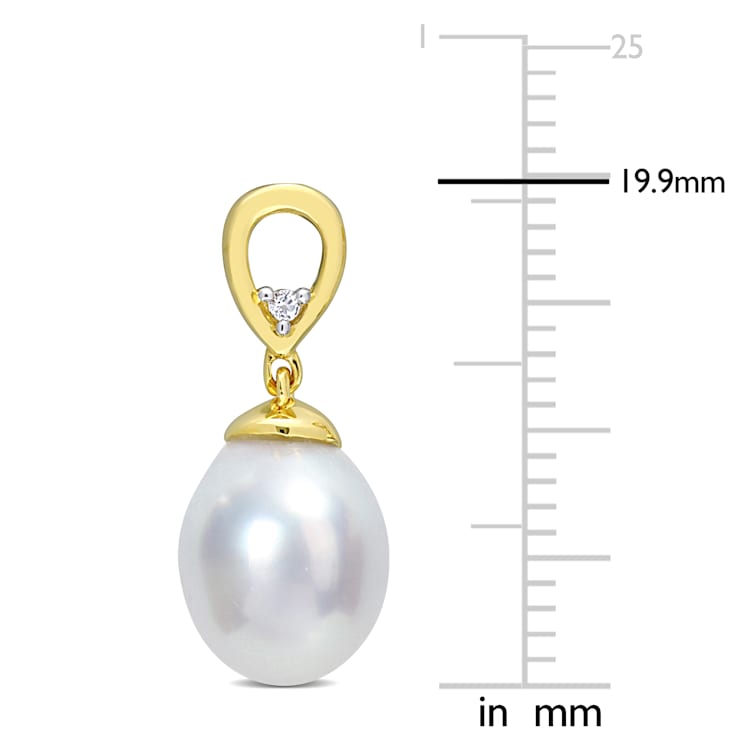 8-9MM South Sea Cultured Pearl and White Topaz Earrings in 14K Yellow
Gold Over Sterling Silver