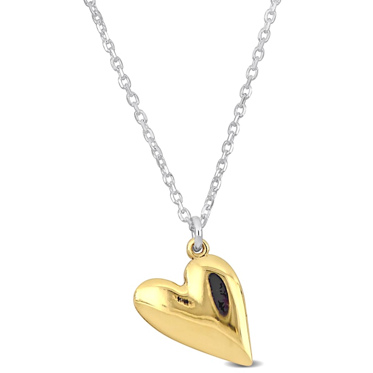 Heart Cable Chain Necklace in 2-Tone Sterling Silver