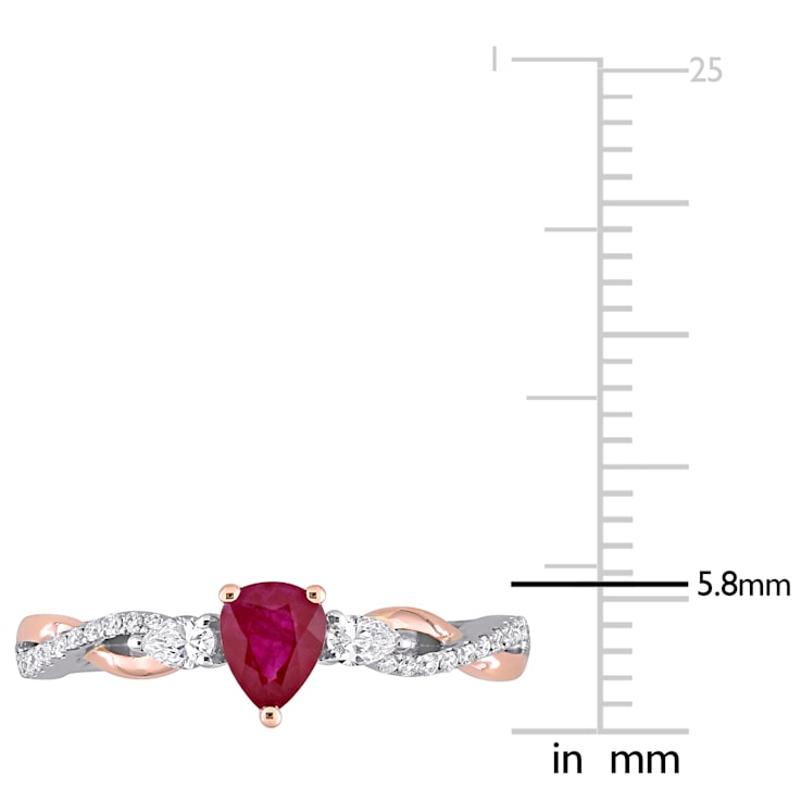 2/5 CT TGW Ruby and 1/5 CT TW Diamond 3-stone Promise Ring in 2-tone 14K
White and Rose Gold