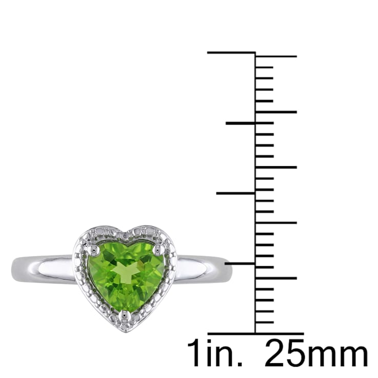 1 1/3 CT TGW Peridot Heart Halo Ring in Sterling Silver