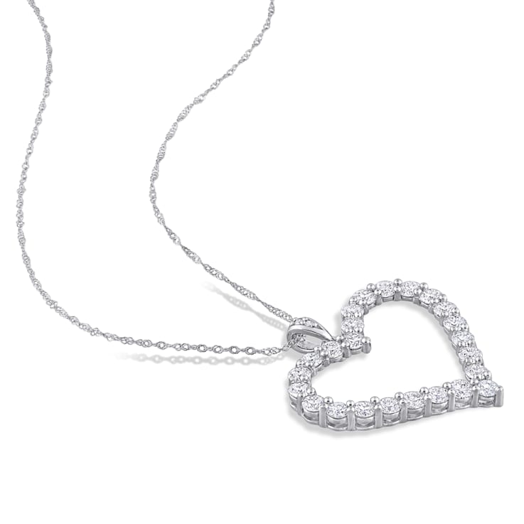 2 2/5 CT DEW Created Moissanite Heart Pendant with Chain in Sterling Silver