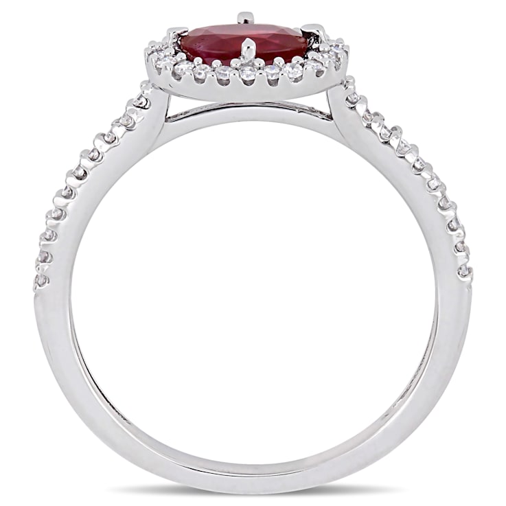 3/5 CT TGW Ruby and 1/5 CT TW Diamond Halo Ring in 14K White Gold