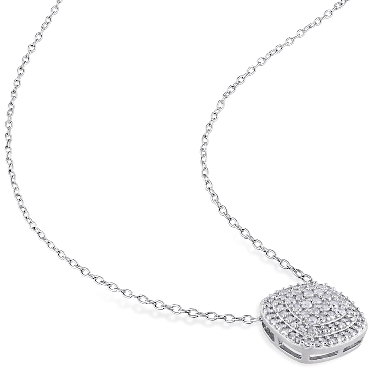 1/2 CT TW Diamond Layered Halo Pendant with Chain in Sterling Silver