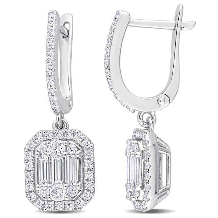1 1/10 CT TW PDiamond Halo Cuff Earrings in 14K White Gold