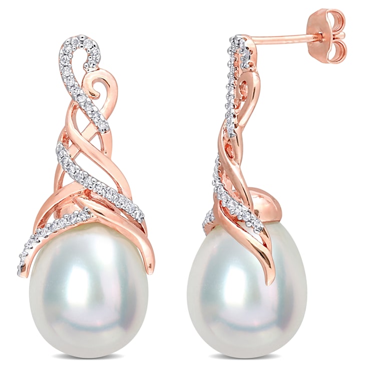 12-12.5MM South Sea Cultured Pearl and 1/3 CT TW Diamond Earrings in
Rose Plated Sterling Silver