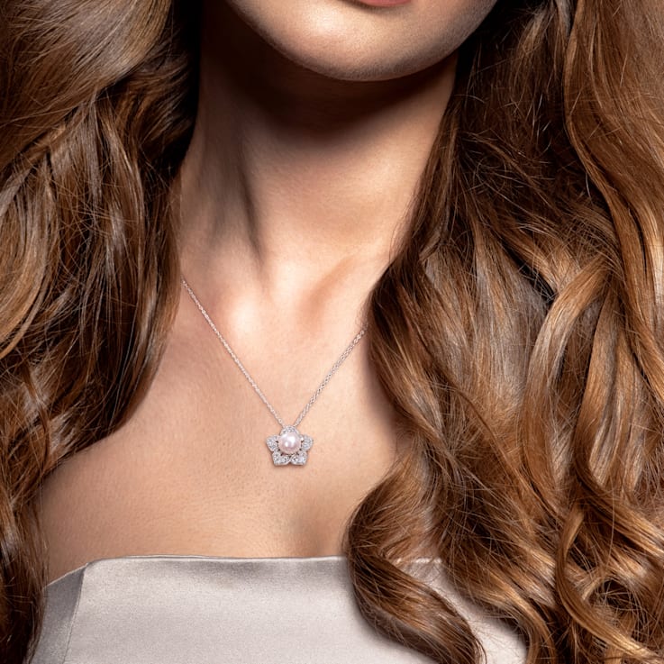 8-9MM Freshwater Cultured Pearl and 1 1/3 CT TGW Created Sapphire
Pendant in Sterling Silver