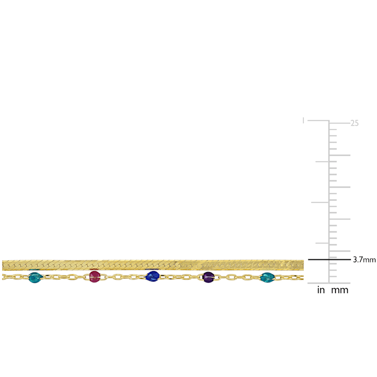 Multi-Color Bead Double Strand Necklace in 14K Yellow Gold Over Sterling Silver