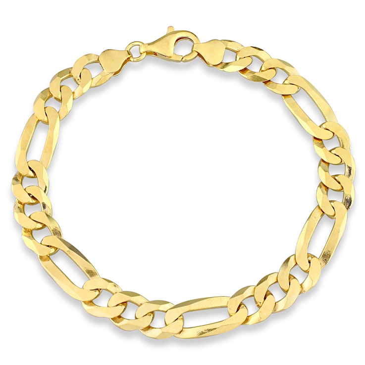 8.9mm Flat Figaro Chain Bracelet in 18k Yellow Gold Plated Sterling
Silver, 9 in